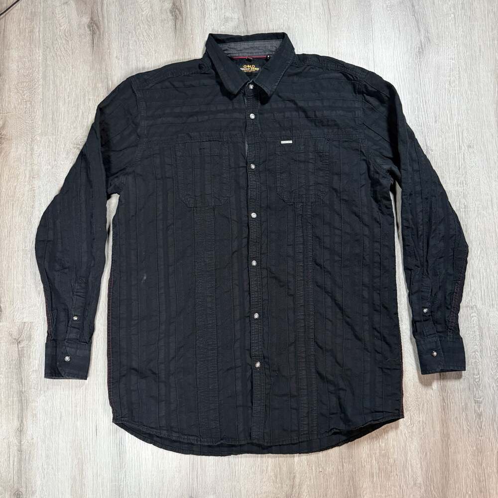 Point Zero Gold Edition Men's Textured Striped Long Sleeve Button-Down Shirt XLT